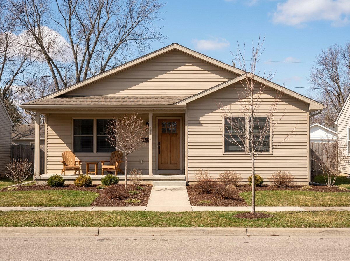 A tidy starter home with a front porch